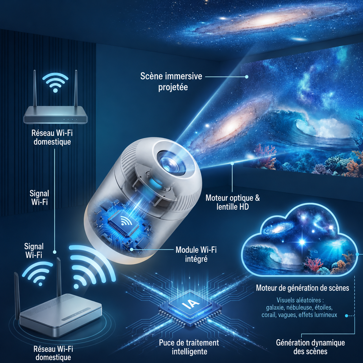 Topacme® Night Light Projector - Smart Holographic Star Projector