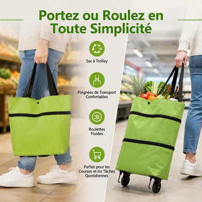 Sac de courses à roulettes pliable et portable