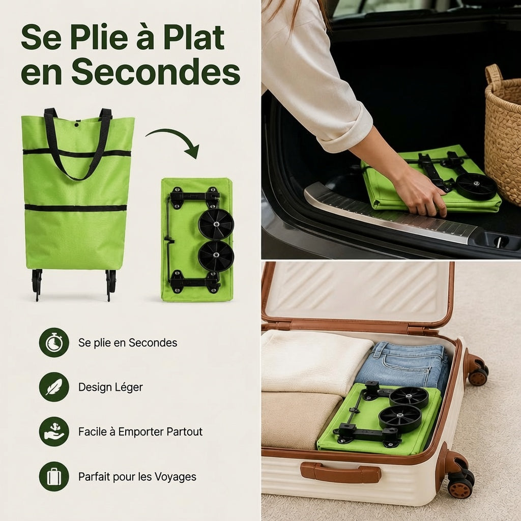 Sac de courses à roulettes pliable et portable