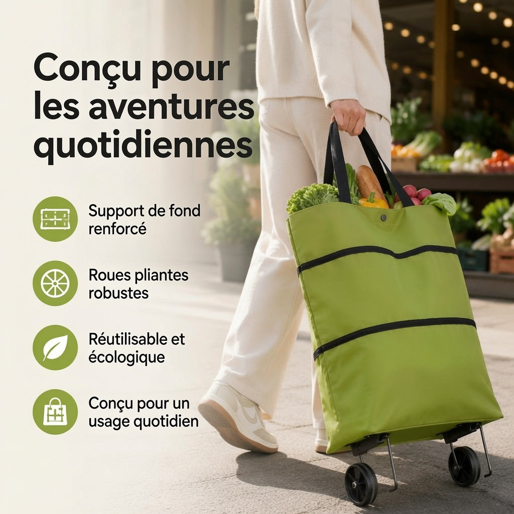 Sac de courses à roulettes pliable et portable