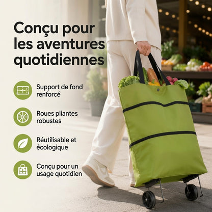 Sac de courses à roulettes pliable et portable