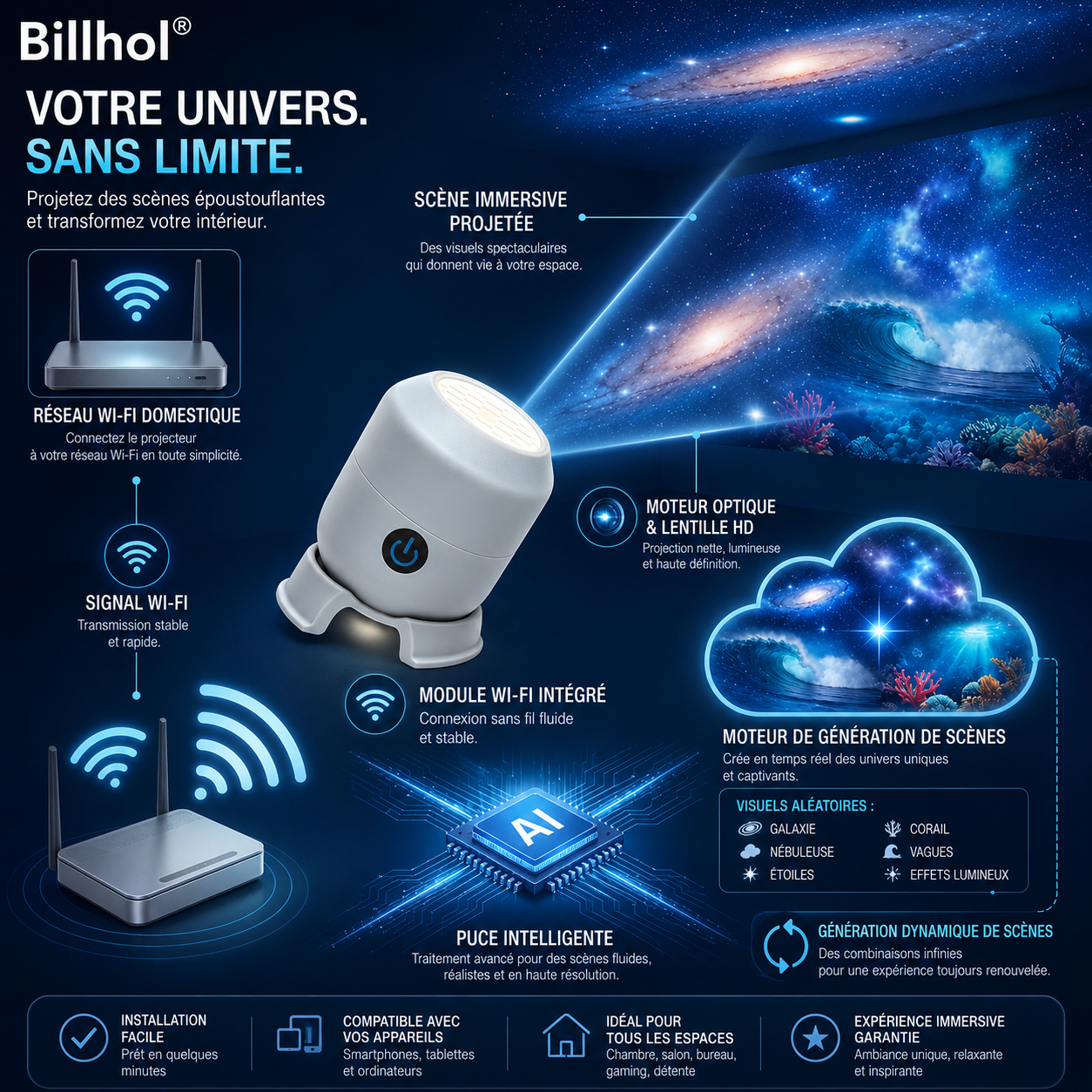 🔥 Dernier jour : -70 % sur Billhol® — Le projecteur veilleuse 5D qui transforme votre chambre en ciel étoilé et océan immersif 🌠