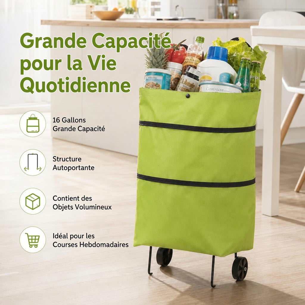 Sac de courses à roulettes pliable et portable