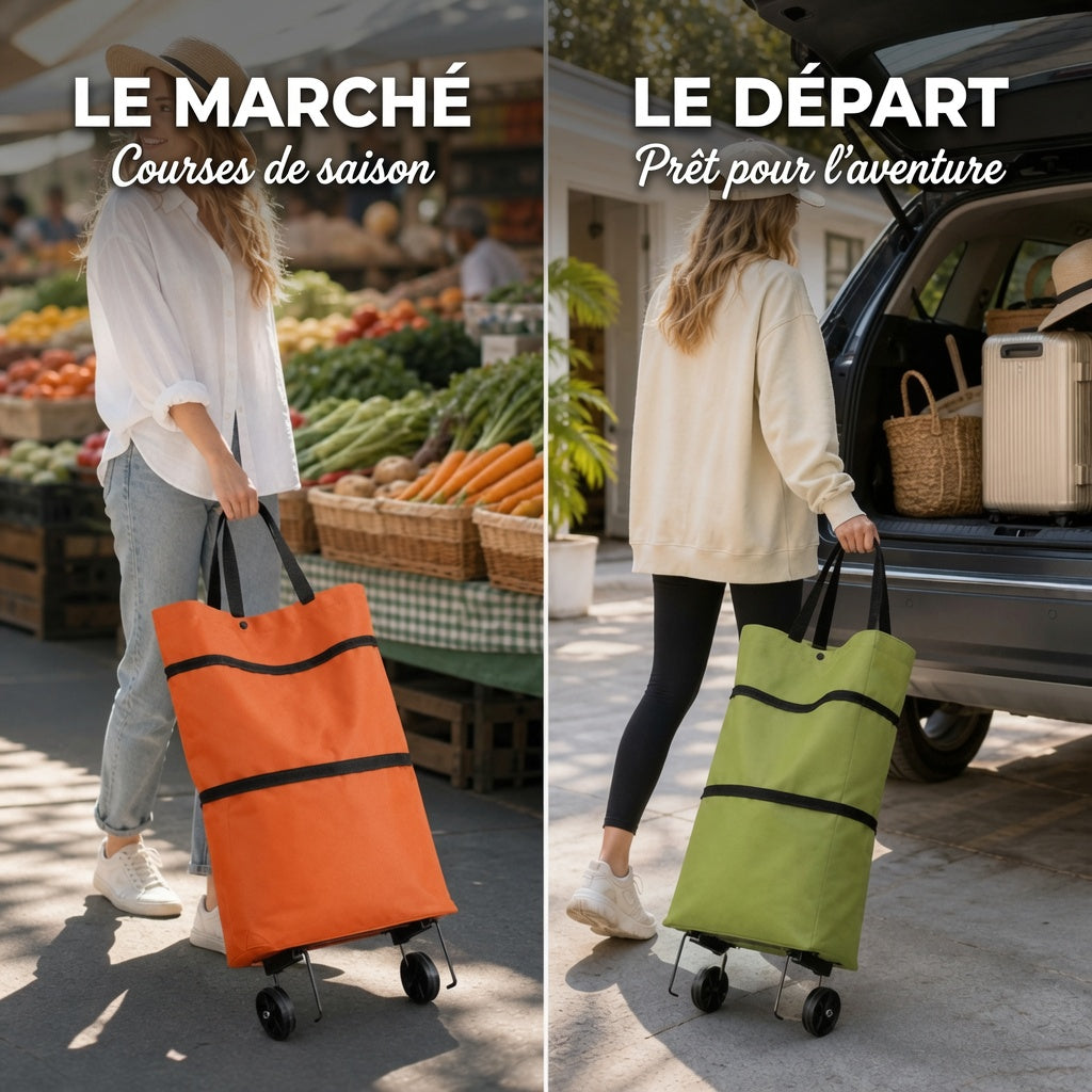 Sac de courses à roulettes pliable et portable