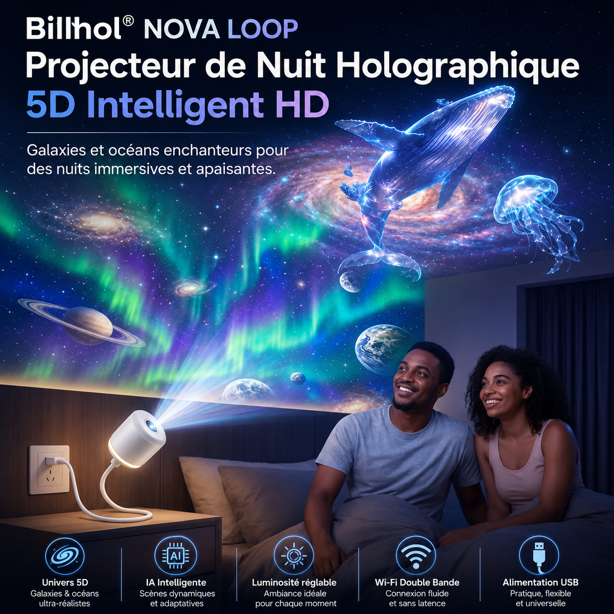 Billhol® Projecteur veilleuse intelligent – Ciel étoilé holographique 🔴