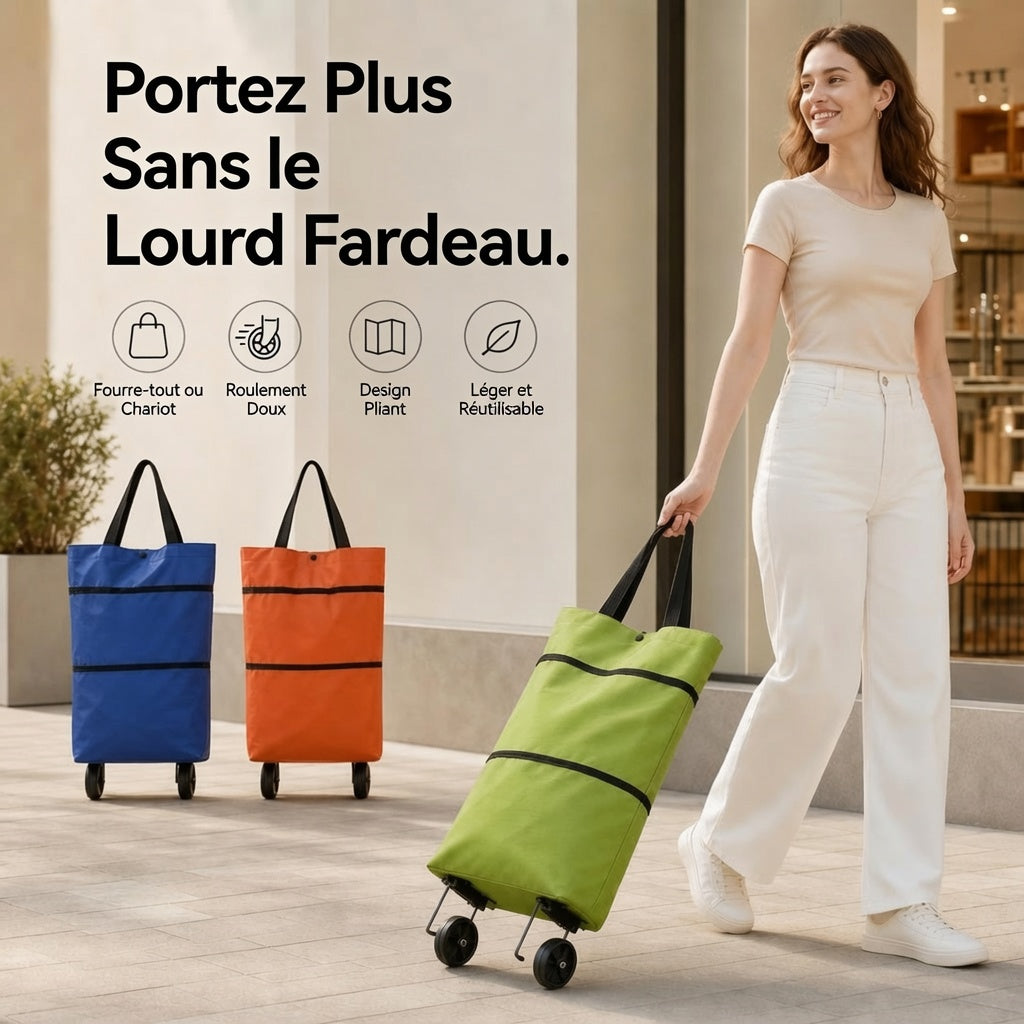 Sac de courses à roulettes pliable et portable