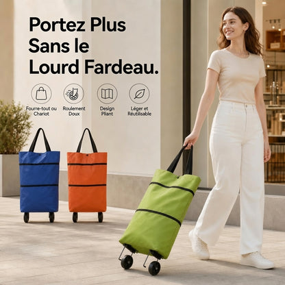 Sac de courses à roulettes pliable et portable