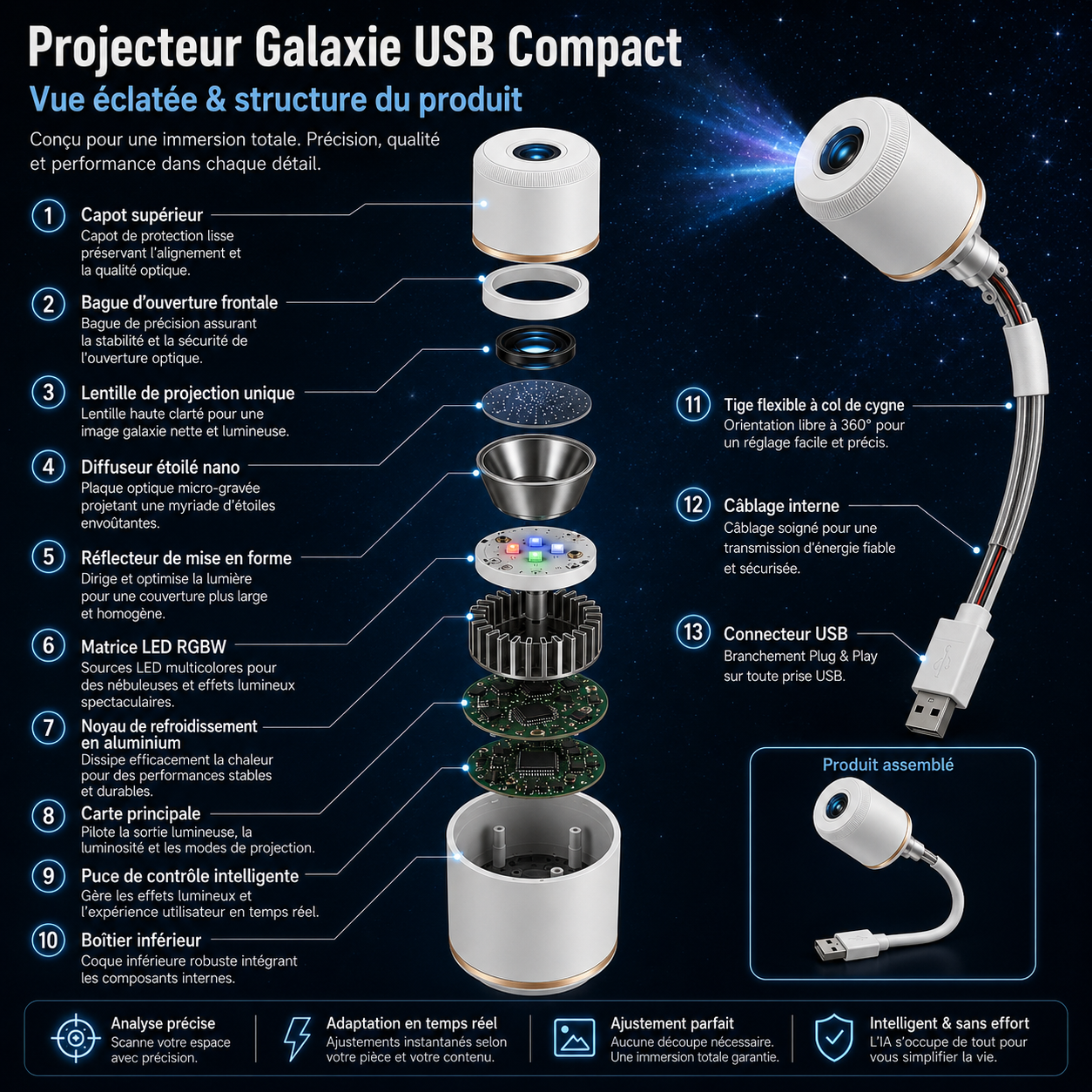 Billhol® Projecteur veilleuse intelligent – Ciel étoilé holographique 🔴